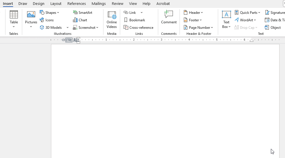 Insert table menu in Word